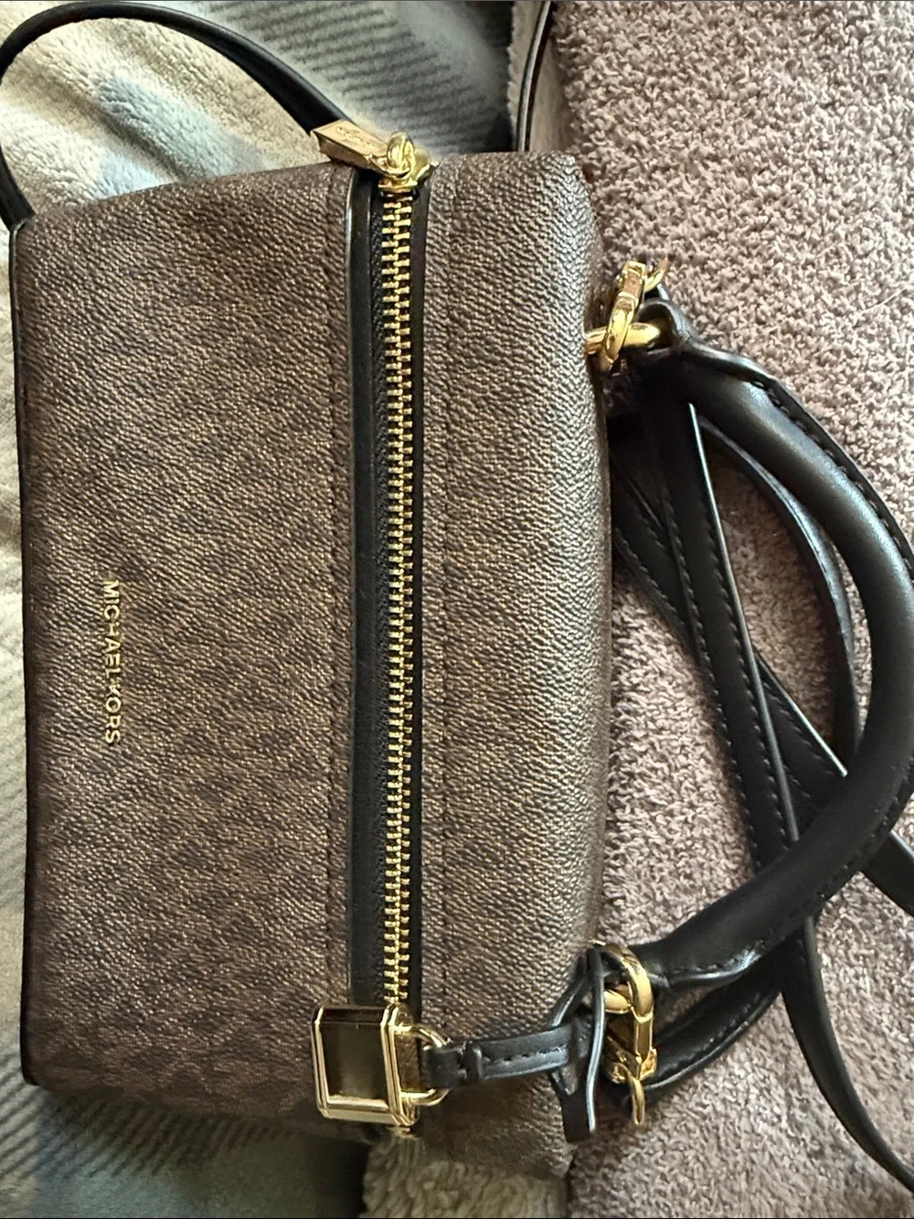 Michael Kors Brown and Black Crossbody with Gold Hardware